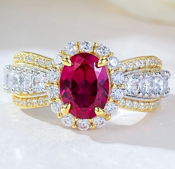 Ruby & White Topaz Ring | الياقوت الأحمر والتوباز الأبيض