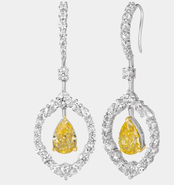 yellow sapphire & White Topaz Earring-  حلق الياقوت الاصفر والتوباز الابيض