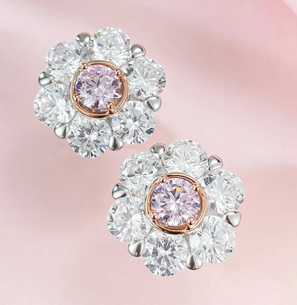 pink & White sapphire Earring-  حلق الزفير الوردي والابيض