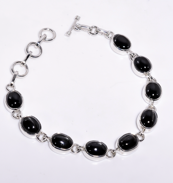 Silver Black Star Gemstone Bracelet