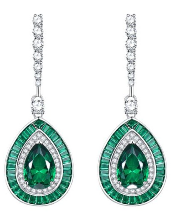 Emerald & White Topaz Earring -  حلق الزمرد الأخضر والتوباز الابيض