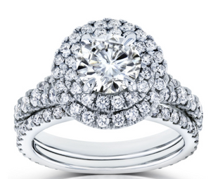 Double Halo Bridal Set - Moissanite Diamond Ring -  خاتم الماس موزنايت  | قطعتين