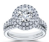 Double Halo Bridal Set - Moissanite Diamond Ring -  خاتم الماس موزنايت  | قطعتين