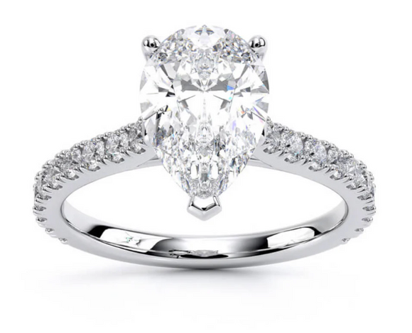 Pear & Diamonds Engagement Ring - خاتم الماس موزنايت 4 قراط