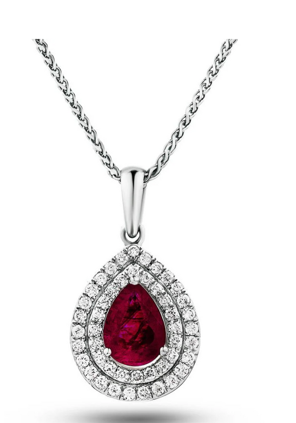 Ruby and moissanite Diamond Necklace  -   عقد -  ياقوت احمر و الماس موزنايت