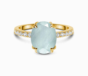 Aquamarine Raw Crystal & White Topaz Ring - أكوامارين وتوباز ابيض