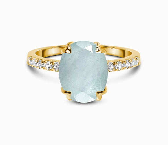 Aquamarine Raw Crystal & White Topaz Ring - أكوامارين وتوباز ابيض