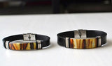 Leather and amber mens bracelet - اسوارة عنبر للرجال