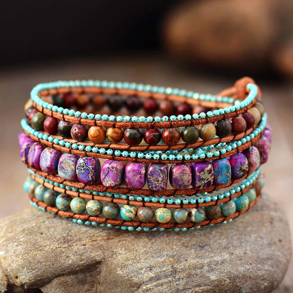 Jasper Gemstone Wrap Bracelet  - اسوارة حجر الجاسبر  | تجاوز صدمات، تقبل تغييرات، تخلي عن معتقدات