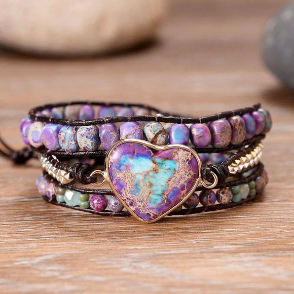Jasper Handmade Gemstone Wrap Bracelet  - اسوارة حجر الجاسبر الوردي  | حب، انسجام، احتضان