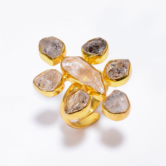 Gold Plated Ring Natural Herkimer - خاتم الماس الهيركمير
