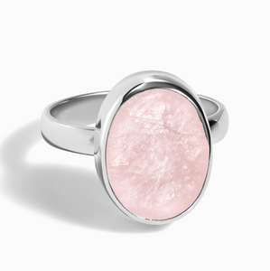 Rose Quartz Raw Crystal Ring - خاتم حجر الروز كوارتز