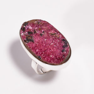 Cobalt Calcite Druzy Ring-خاتم حجر كالسيت الكوبالتون