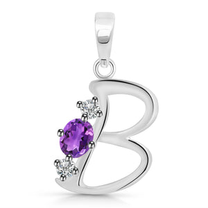 Amethyst & White Topaz Alphabet B Pendant- قلادة الأمثيست والتوباز