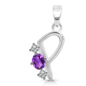 Amethyst & White Topaz Alphabet P Pendant- قلادة الامثيست والتوباز