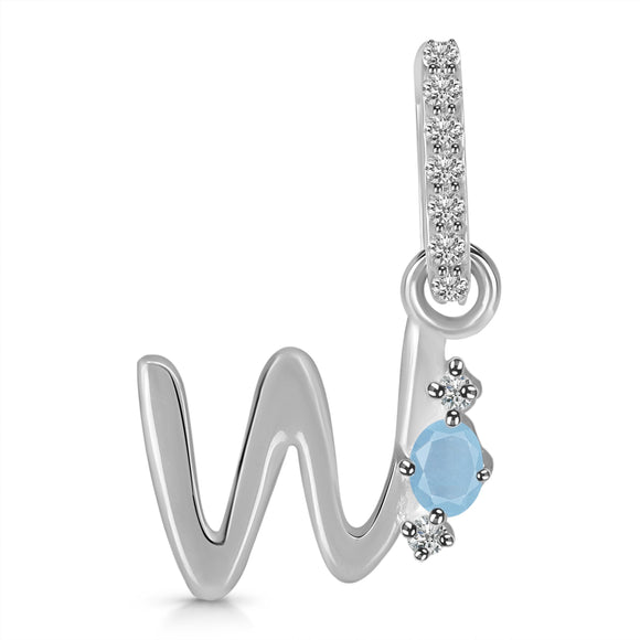 Aquamarine & White Topaz Alphabet W Pendant- قلادة الأكوامارين والتوباز