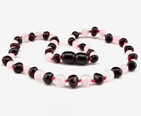 Cherry/rose quartz baroque adult necklace-قلادة الروز كوارتز والعنبر
