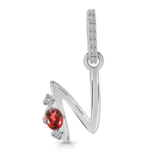 Garnet & White Topaz Alphabet N Pendant-قلادة الجارنيت والتوباز