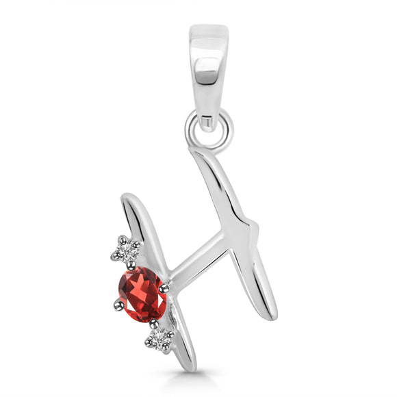 Garnet & White Topaz Alphabet H Pendant-قلادة الجارنيت والتوباز