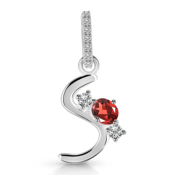 Garnet & White Topaz Alphabet S Pendant- قلادة الجارنيت والتوباز