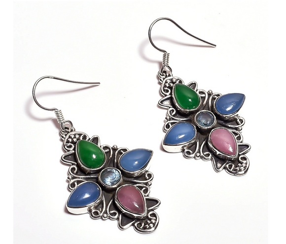 Jade and Blue Topaz Earings-حلق الجاد والتوباز الأزرق
