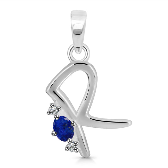 Lapis & White Topaz Alphabet R Pendant - قلادة اللازورد والتوباز
