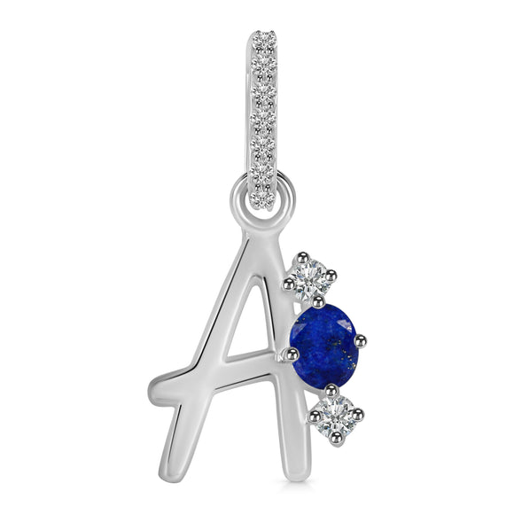 Lapis & White Topaz Alphabet A Pendant-قلادة اللازورد والتوباز