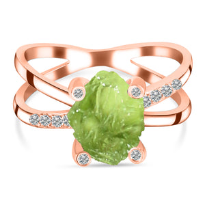 Peridot Raw Crystal & White Topaz Ring - خاتم الزبرجد