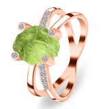 Peridot Raw Crystal & White Topaz Ring - خاتم الزبرجد