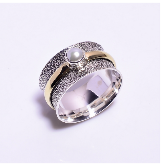 pearl gemstone meditation Spinner Ring-خاتم حجر الؤلؤ