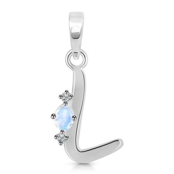 Moonstone & White Topaz Alphabet L Pendant-قلادة حجر القمر والتوباز