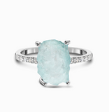 Aquamarine Raw Crystal & White Topaz Ring - أكوامارين وتوباز ابيض