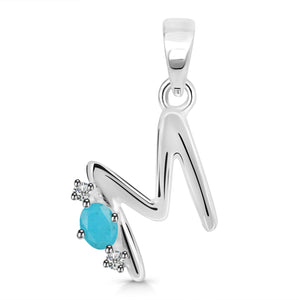 Turquoise & White Topaz Alphabet M Pendant-قلادة الفيروز والتوباز