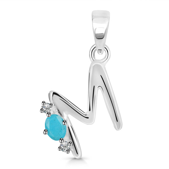 Turquoise & White Topaz Alphabet M Pendant-قلادة الفيروز والتوباز