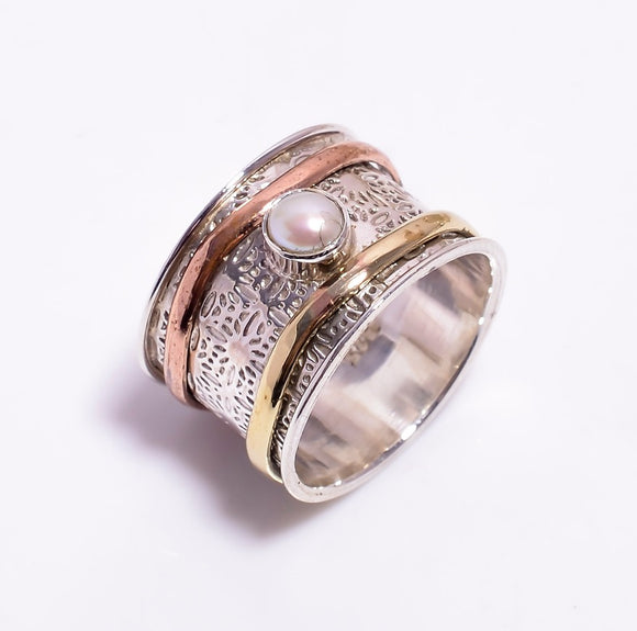 Pearl Gemstone r Meditation Spinner Ring - خاتم حجر الؤلؤ