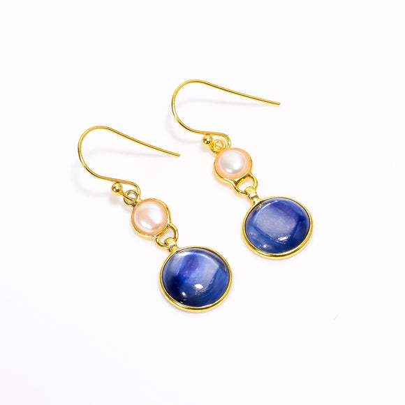 Blue Kyanite Pearl Earrings-حلق اللؤلؤ والكاينايت الأزرق