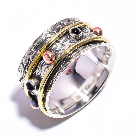 Black Onyx Gemstone  Meditation Spinner Ring - خاتم الاونيكس والفضة